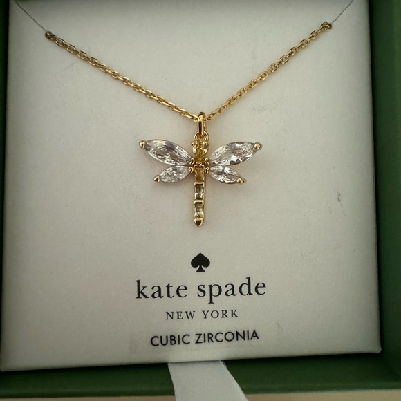 Kate Spade Gold Dragonfly Greenhouse Necklace with Cubic Zirconia - Picture 2 of 4